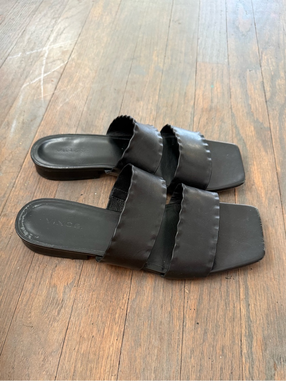 Vince Black Double-Band Slide Sandals